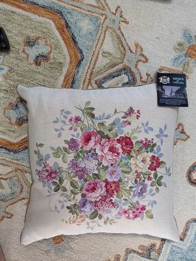 Hines Of Oxford Floral Needlepoint Throw Pillow - Cream Spring Bouquet